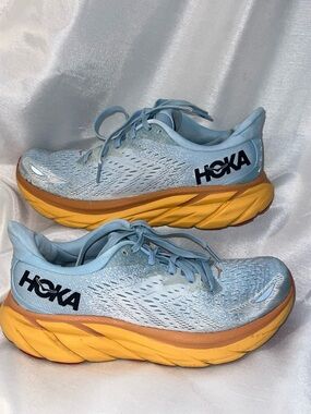 Hoka Women's Light Blue and Yellow Running Sneakers